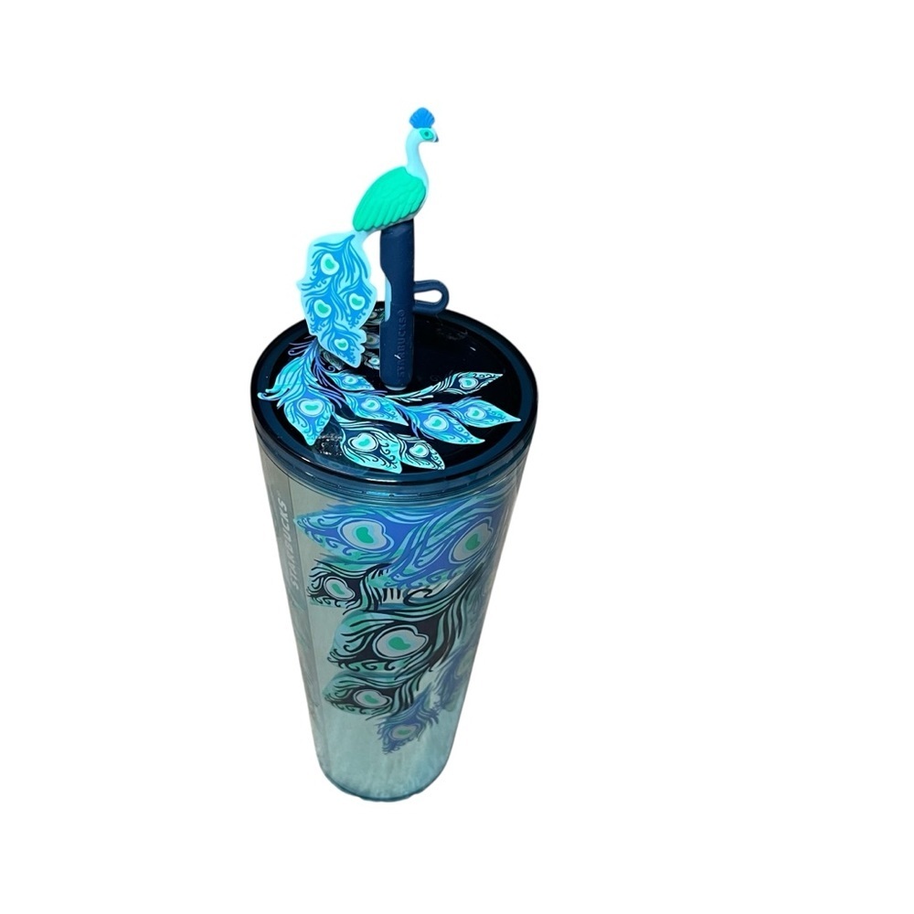 Starbucks holiday Winter 2024 peacock Cold Tumbler Cup 24 oz venti straw & cover - Picture 5 of 14